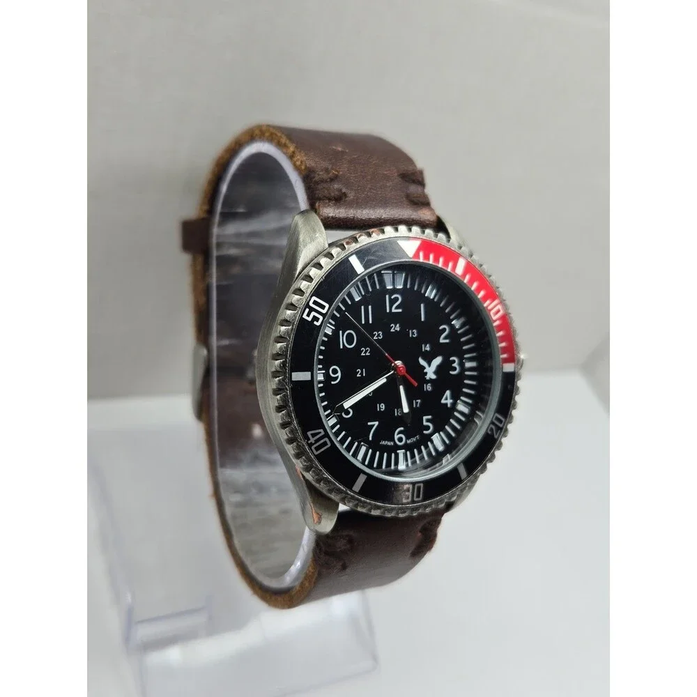 American Eagle Outfitters Mens Coke Bezel Brown Leather Quartz Watch New Battery